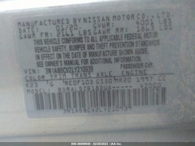 Nissan SENTRA SV 2020 3N1AB8CV2LY210939 Image 10