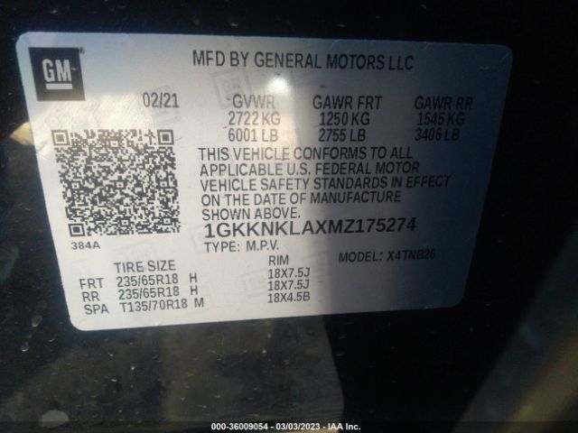 1GKKNKLAXMZ175274 GMC ACADIA SLE