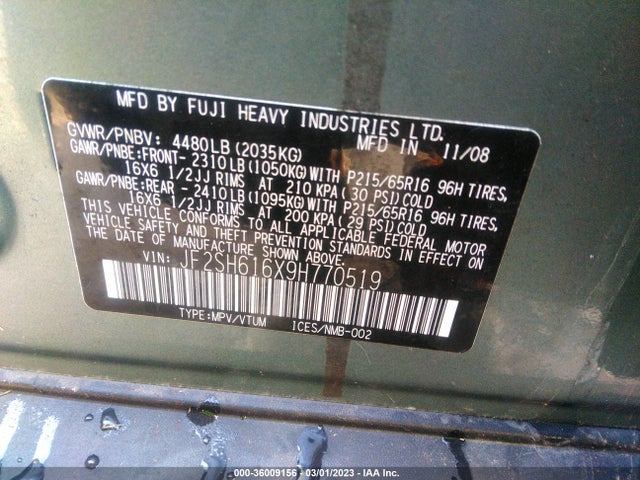 Subaru FORESTER X 2009 JF2SH616X9H770519 Image 10
