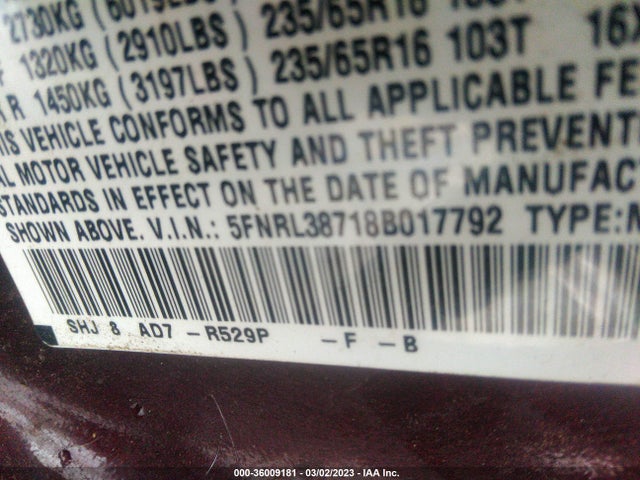 Honda Odyssey 2008 5FNRL38718B017792 Image 10