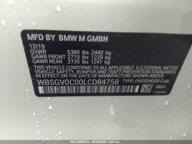 BMW M8 Competition 2020 WBSGV0C00LCD84758 Image 9