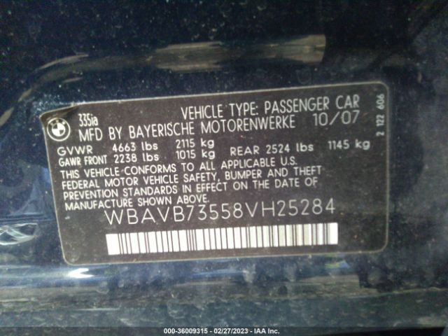 WBAVB73558VH25284 BMW 3 Series 335i