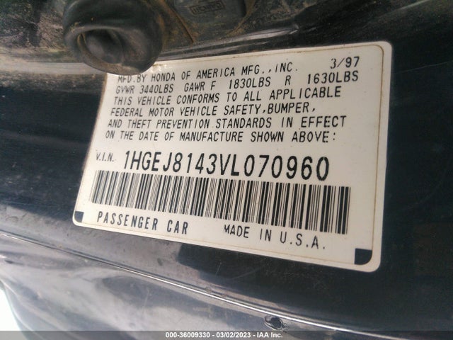 1997 HONDA CIVIC EX VIN: 1HGEJ8143VL070960