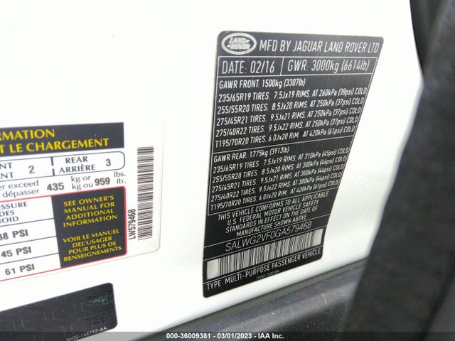 SALWG2VF0GA579468 Land Rover RANGE ROVER SPORT