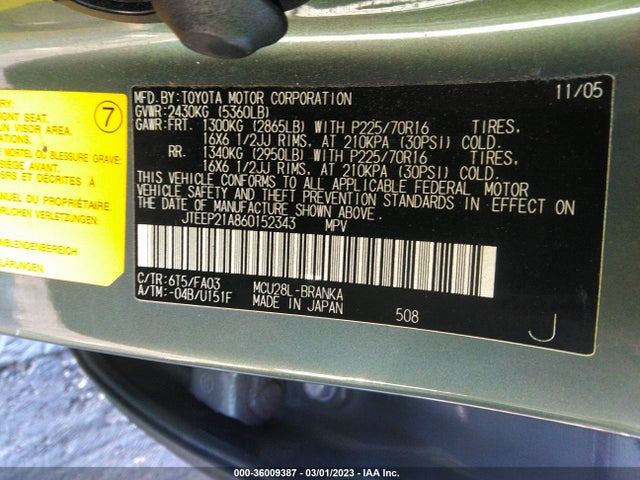 2006 TOYOTA HIGHLANDER W/3RD ROW/LIMITED W VIN: JTEEP21A860152343