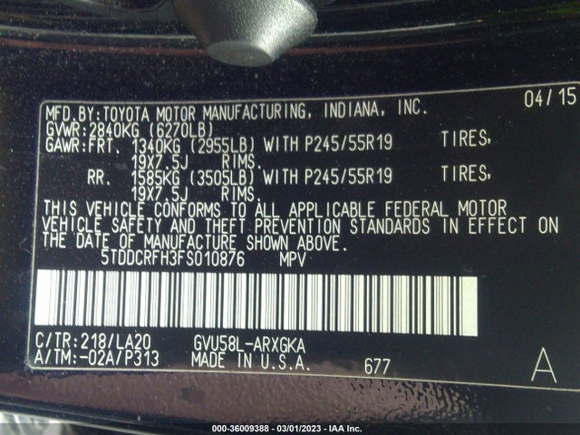 2015 Toyota Highlander, VIN: 5TDDCRFH3FS010876