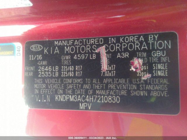 KNDPM3AC4H7210830 KIA Sportage Lx