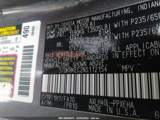 2022 Toyota Sienna, VIN: 5TDKRKEC2NS112154