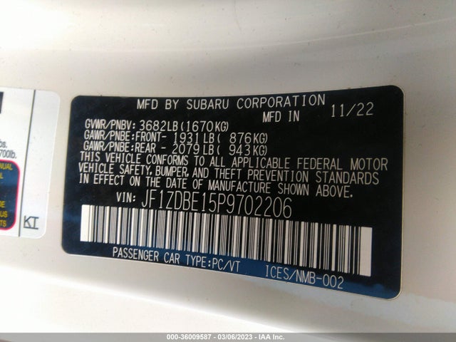 2023 Subaru BRZ, VIN: JF1ZDBE15P9702206
