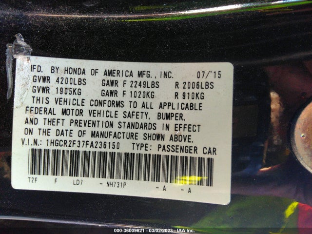 Honda Accord Sedan Lx 2015 1HGCR2F37FA236150 Image 9