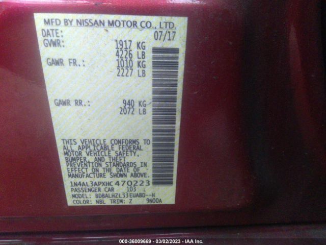 1N4AL3APXHC470223 Nissan Altima 2.5 Sr