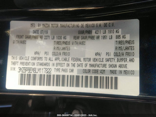 2020 Mazda 3, VIN: 3MZBPBEM8LM117822