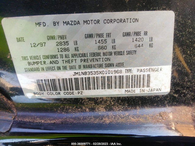 1999 MAZDA MX-5 MIATA BASE/SPORT VIN: JM1NB3535X0101968