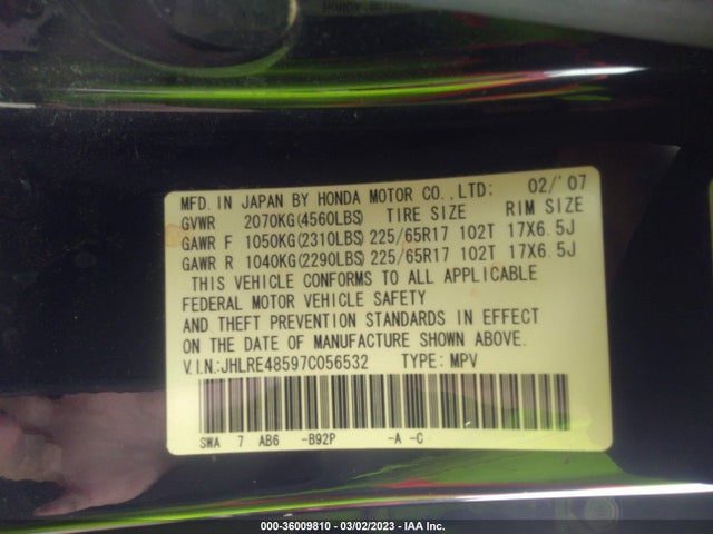 Honda CR-V EX 2007 JHLRE48597C056532 Image 10