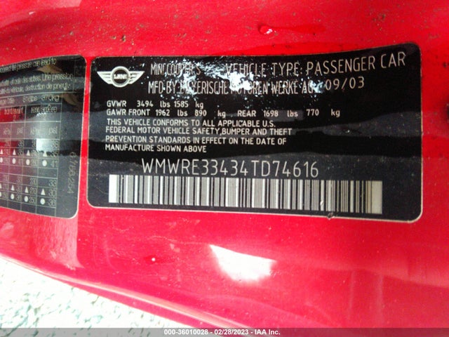 WMWRE33434TD74616 Mini Cooper Hardtop S