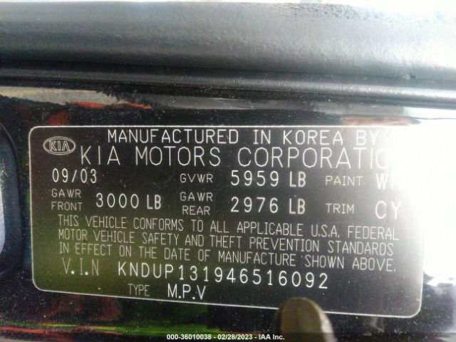 KNDUP131946516092 KIA Sedona Lx/ex