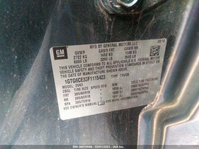 1GTG6CE33F1115423 GMC Canyon 4wd Slt