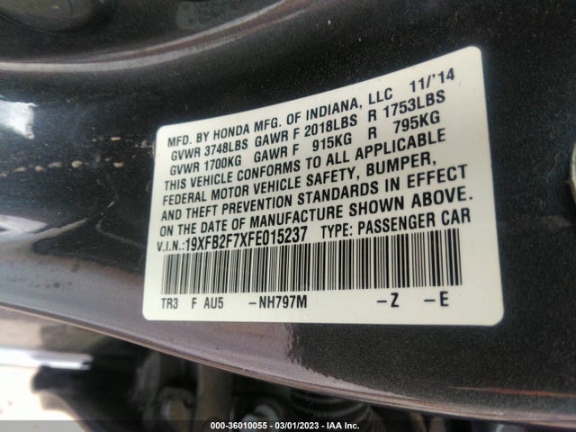 Honda Civic Sedan Se 2015 19XFB2F7XFE015237 Image 9