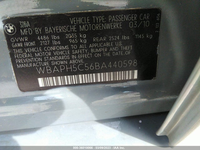2011 BMW 3 SERIES 328I VIN: WBAPH5C56BA440598