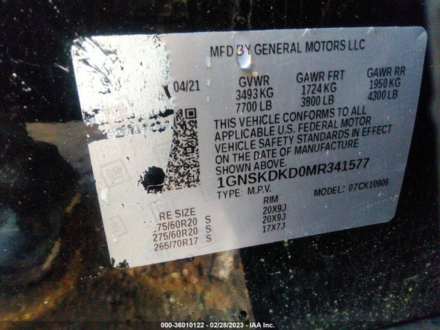 2021 Chevrolet Suburban, VIN: 1GNSKDKD0MR341577