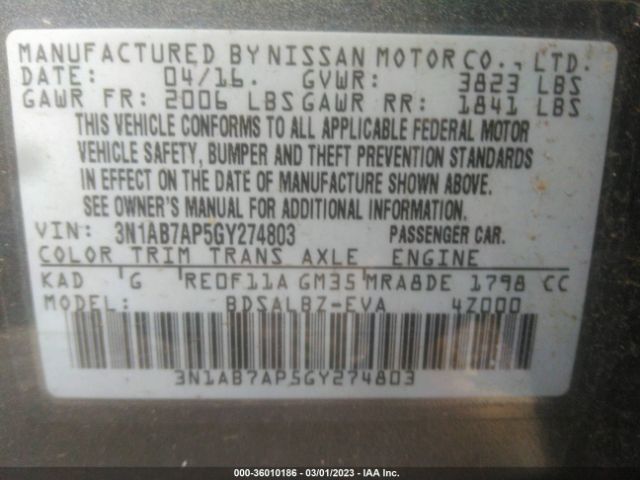 3N1AB7AP5GY274803 Nissan SENTRA S