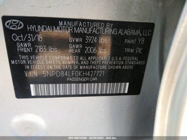 Hyundai ELANTRA SEL 2019 5NPD84LF0KH427721 Image 10
