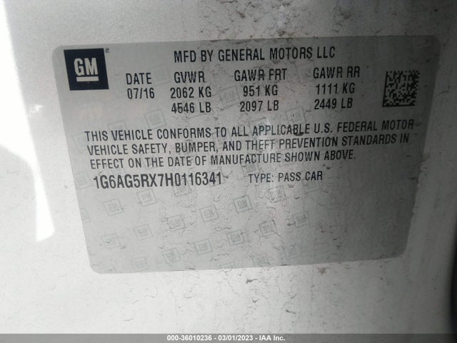 1G6AG5RX7H0116341 Cadillac Ats Sedan Awd
