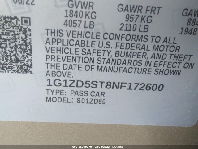 Chevrolet MALIBU LT 2022 1G1ZD5ST8NF172600 Image 10