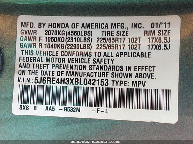 Honda CR-V LX 2011 5J6RE4H3XBL042153 Image 10