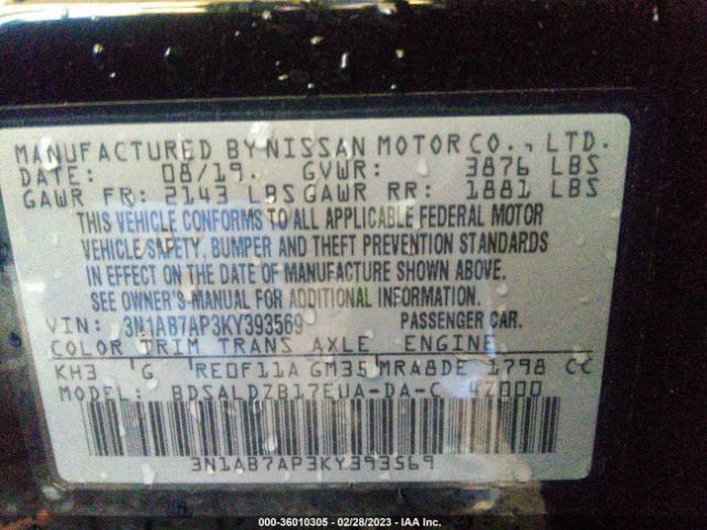 3N1AB7AP3KY393569 Nissan SENTRA SV