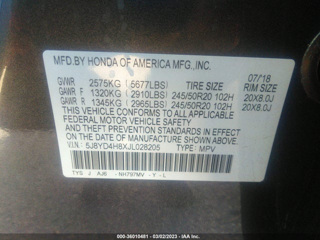 Acura Mdx W/advance Pkg 2018 5J8YD4H8XJL028205 Image 9