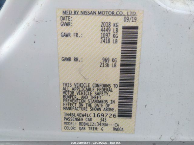 1N4BL4EW4LC169726 Nissan Altima 2.5 Sl