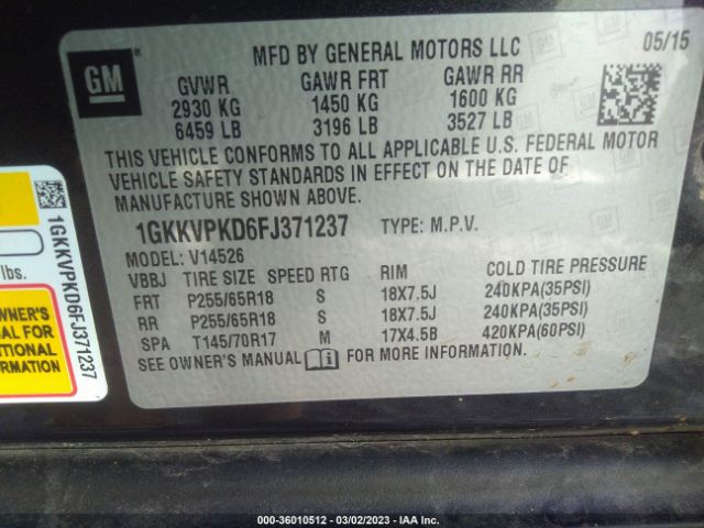 1GKKVPKD6FJ371237 GMC ACADIA SLE