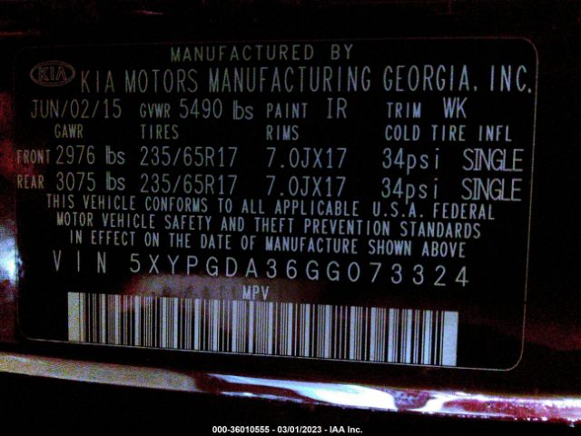5XYPGDA36GG073324 KIA SORENTO LX