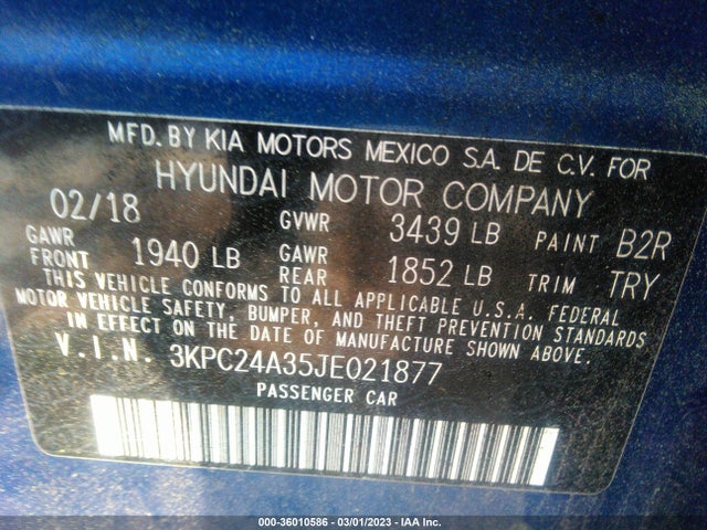 2018 Hyundai Accent, VIN: 3KPC24A35JE021877