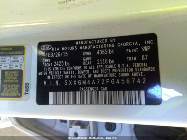 5XXGM4A72FG456742 KIA Optima Lx