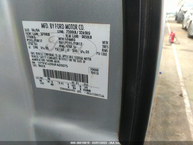 2004 FORD F-150 XLT/FX4/LARIAT/XL VIN: 1FTPX14594FA05075