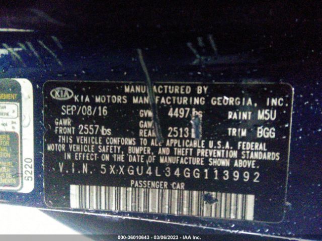 5XXGU4L34GG113992 KIA OPTIMA EX