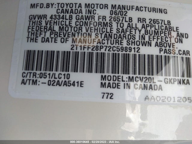 Toyota Camry Solara Se/sle 2002 2T1FF28P72C598912 Image 10