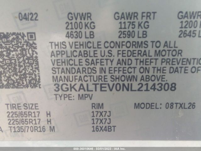 3GKALTEV0NL214308 GMC Terrain Sle