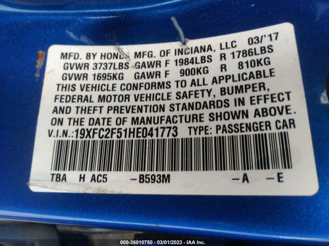 Honda Civic Sedan Lx 2017 19XFC2F51HE041773 Image 10