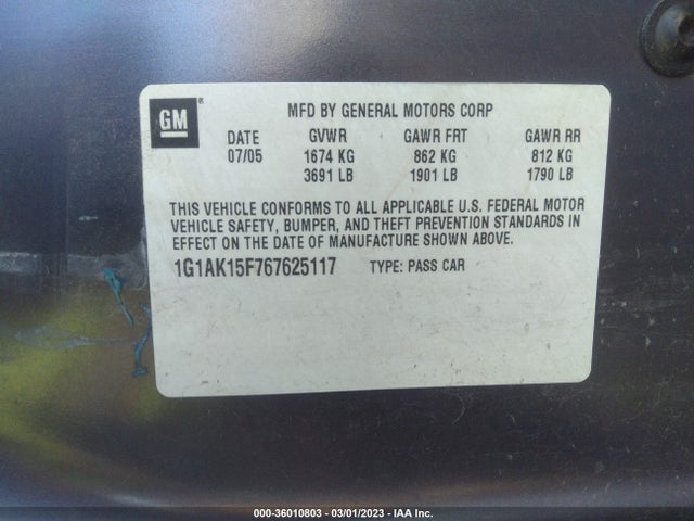 Chevrolet COBALT LS 2006 1G1AK15F767625117 Image 10