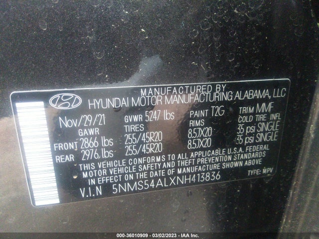 Hyundai Santa Fe Calligraphy 2022 5NMS54ALXNH413836 Image 10