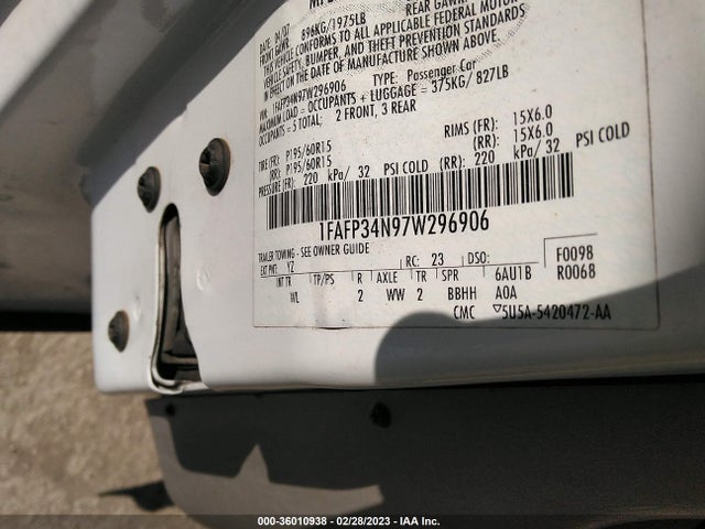 2007 FORD FOCUS S/SE/SES VIN: 1FAFP34N97W296906