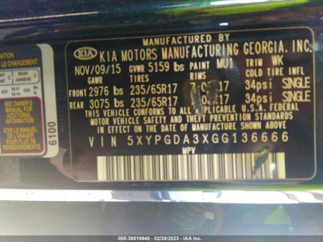 5XYPGDA3XGG136666 KIA SORENTO LX