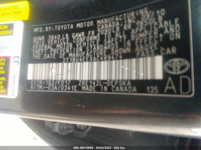 2010 TOYOTA COROLLA VIN: 2T1BU4EEXAC489474