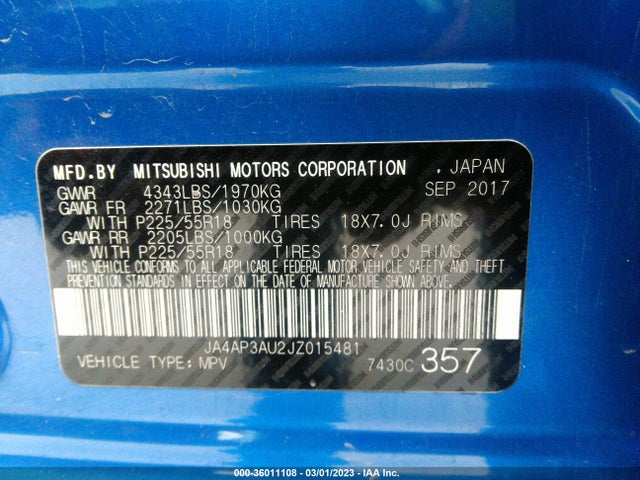 JA4AP3AU2JZ015481 Mitsubishi Outlander Sport 2.0