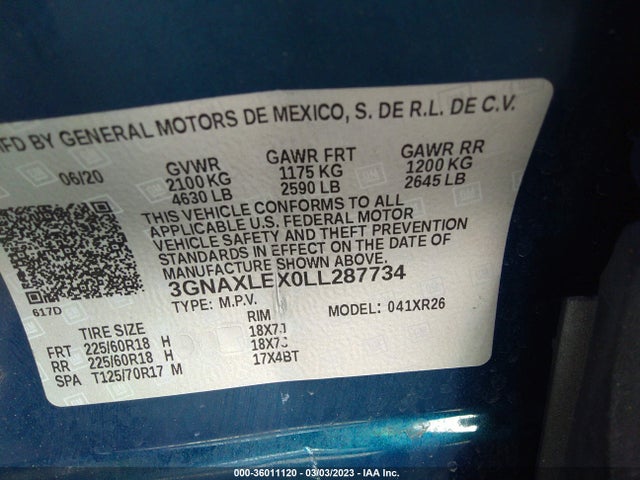 Chevrolet EQUINOX LT 2020 3GNAXLEX0LL287734 Image 10