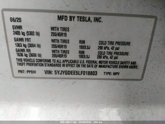 Tesla Model Y Long Range 2020 5YJYGDEE5LF018803 Image 9