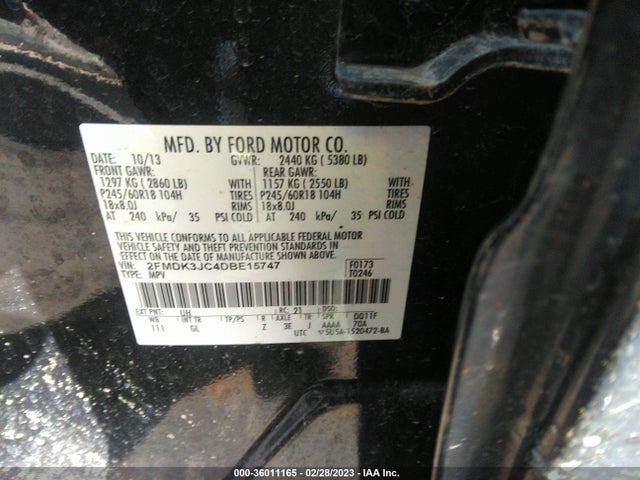 2013 FORD EDGE SEL VIN: 2FMDK3JC4DBE15747